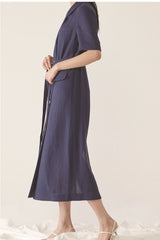 Double-Breasted Tailored Midi Dress In Breathable Premium Linen With Belt And Patch Pockets