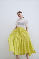 Linen Tiered Maxi Skirt with Ruffled Hem and Relaxed Fit