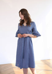 Wrap-Front Midi Dress in Lightweight Linen Fabric
