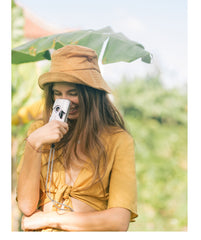 Knot-Front Linen Blouse with Wide Sleeves and Deep V-Neckline