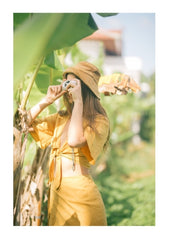 Knot-Front Linen Blouse with Wide Sleeves and Deep V-Neckline