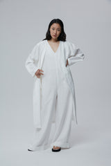 Longline Linen Coat with Open Front and Detachable Waist Belt