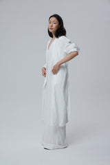 Longline Linen Coat with Open Front and Detachable Waist Belt