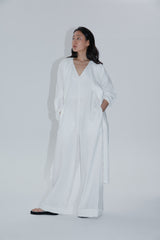 Longline Linen Coat with Open Front and Detachable Waist Belt
