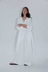 Longline Linen Coat with Open Front and Detachable Waist Belt