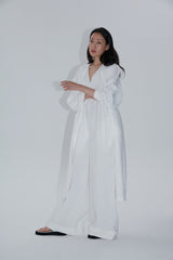 Longline Linen Coat with Open Front and Detachable Waist Belt