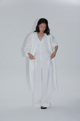 Longline Linen Coat with Open Front and Detachable Waist Belt