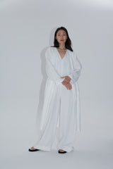 Longline Linen Coat with Open Front and Detachable Waist Belt