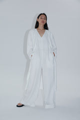 Longline Linen Coat with Open Front and Detachable Waist Belt