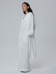Longline Linen Coat with Open Front and Detachable Waist Belt