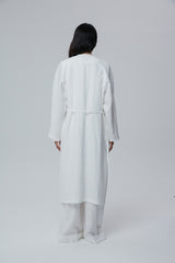 Longline Linen Coat with Open Front and Detachable Waist Belt