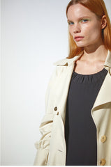 Single-Breasted Long Linen Trench Coat with Belt and Notch Collar for Women