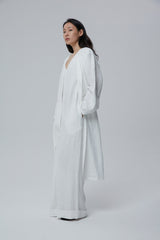 Longline Linen Coat with Open Front and Detachable Waist Belt