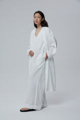 Longline Linen Coat with Open Front and Detachable Waist Belt