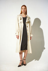 Single-Breasted Long Linen Trench Coat with Belt and Notch Collar for Women