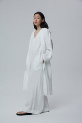 Longline Linen Coat with Open Front and Detachable Waist Belt