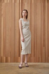 Sleeveless Square Neck Midi Dress in Breathable Natural Linen Fabric for Elegant Summer Wear