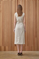 Sleeveless Square Neck Midi Dress in Breathable Natural Linen Fabric for Elegant Summer Wear