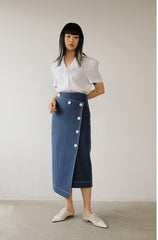 Short Sleeve Ruffled Collar Button-Up Women’s Blouse in Breathable Lightweight Linen Fabric