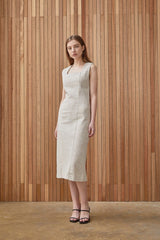 Sleeveless Square Neck Midi Dress in Breathable Natural Linen Fabric for Elegant Summer Wear
