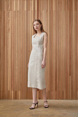 Sleeveless Square Neck Midi Dress in Breathable Natural Linen Fabric for Elegant Summer Wear