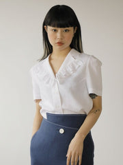 High-Waisted Asymmetric Button-Front Midi Skirt in Premium Cotton Denim Fabric