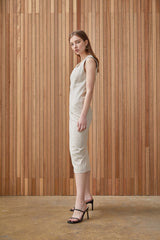 Sleeveless Square Neck Midi Dress in Breathable Natural Linen Fabric for Elegant Summer Wear