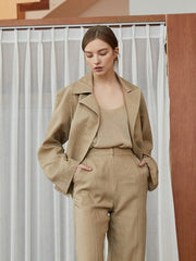 Tailored Women’s Belted Blazer In Breathable Lightweight Linen With Notched Lapel Collar