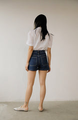 Short Sleeve Ruffled Collar Button-Up Women’s Blouse in Breathable Lightweight Linen Fabric