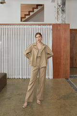 Tailored Women’s Belted Blazer In Breathable Lightweight Linen With Notched Lapel Collar