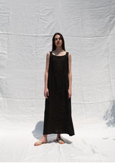 Gathered Halter-Neck Linen Midi Dress with Flowing A-Line Silhouette