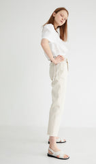 Puff Sleeve Linen Blouse with Square Neckline and Button Back Detail