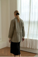 Crisp Cotton Button-Down Shirt with Waist Tie and Patch Pockets for a Tailored Feminine Fit