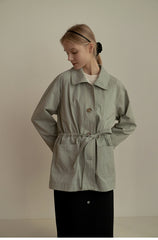 Crisp Cotton Button-Down Shirt with Waist Tie and Patch Pockets for a Tailored Feminine Fit