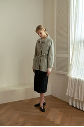 Crisp Cotton Button-Down Shirt with Waist Tie and Patch Pockets for a Tailored Feminine Fit