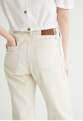 Puff Sleeve Linen Blouse with Square Neckline and Button Back Detail