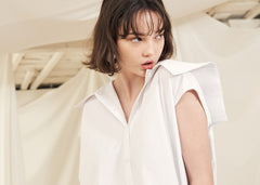 Women's Puff Sleeve Linen Blouse with Square Neckline and Back Button Detail