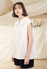 Women's Puff Sleeve Linen Blouse with Square Neckline and Back Button Detail
