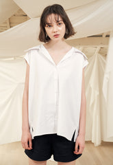 Women's Puff Sleeve Linen Blouse with Square Neckline and Back Button Detail