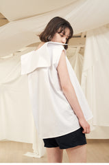 Women's Puff Sleeve Linen Blouse with Square Neckline and Back Button Detail