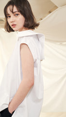 Women's Puff Sleeve Linen Blouse with Square Neckline and Back Button Detail