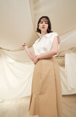 Women's Puff Sleeve Linen Blouse with Square Neckline and Back Button Detail