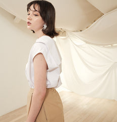 Women's Puff Sleeve Linen Blouse with Square Neckline and Back Button Detail