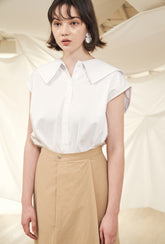 Women's Puff Sleeve Linen Blouse with Square Neckline and Back Button Detail