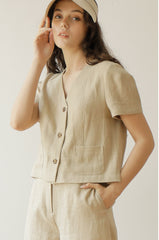 High-Waisted Tailored Linen Shorts with Relaxed Fit and Side Pockets for Summer Comfort