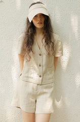 High-Waisted Tailored Linen Shorts with Relaxed Fit and Side Pockets for Summer Comfort