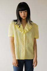 High-Waisted Linen-Blend Denim Pants with Flared Hem and Front Slit Detail