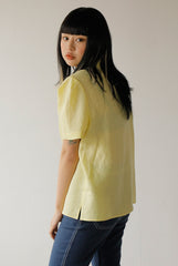 Short Sleeve Ruffle Collar Button-Up Linen Blouse for Women with Tailored Fit