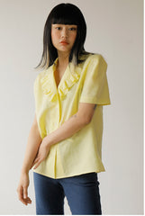 High-Waisted Linen-Blend Denim Pants with Flared Hem and Front Slit Detail