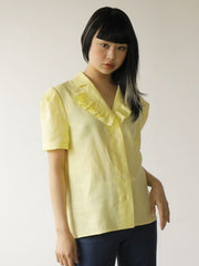 High-Waisted Linen-Blend Denim Pants with Flared Hem and Front Slit Detail